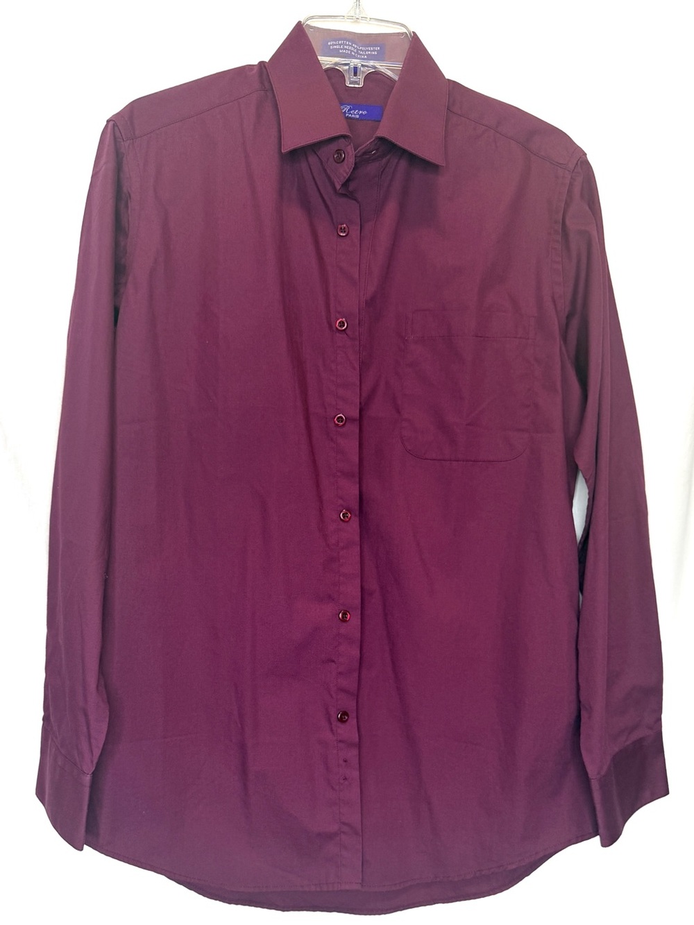 EUC-Retro Paris Men's Single Needle Tailoring LongSleeve Burgundy Dress Shirt !5